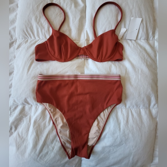 Nwt high waist burnt orange striped bikini - Picture 1 of 5